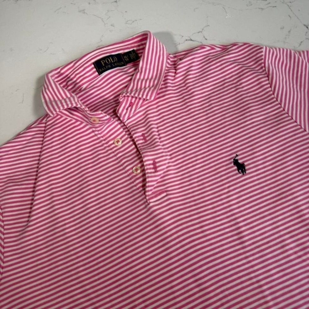 Polo Ralph Lauren Men's Pink White Striped Polo Shirt XL Classic Pony Golf